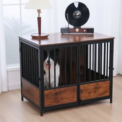 RYPetmia 2-in-1 Furniture Style Dog Crate with Anti-Collision Locks, Walnut, 37.4-inch slide 1 of 9