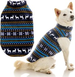 Gooby Stretch Fleece Dog Sweater Vest, Reindeer Blue, Large: 19-in chest