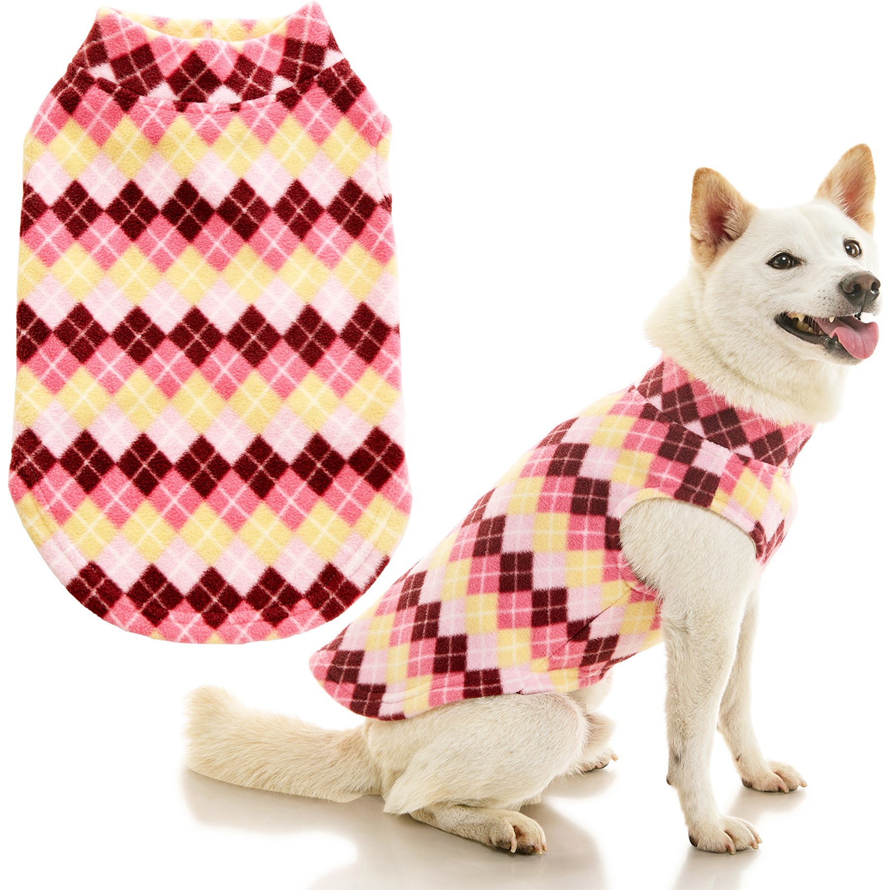 Gooby Stretch Fleece Dog Sweater Vest, Argyle Pink, XXXXXX-Large: 34.5-in chest