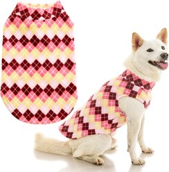 Gooby Stretch Fleece Dog Sweater Vest, Argyle Pink, XXXXX-Large: 32-in chest