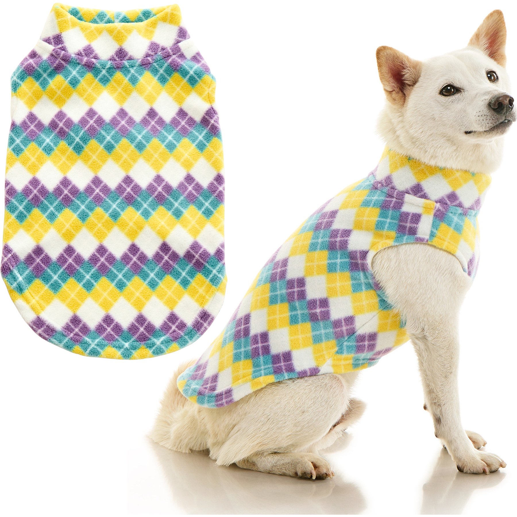 Gooby Stretch Fleece Dog Sweater Vest, Argyle Blue, XXXXX-Large: 32-in chest