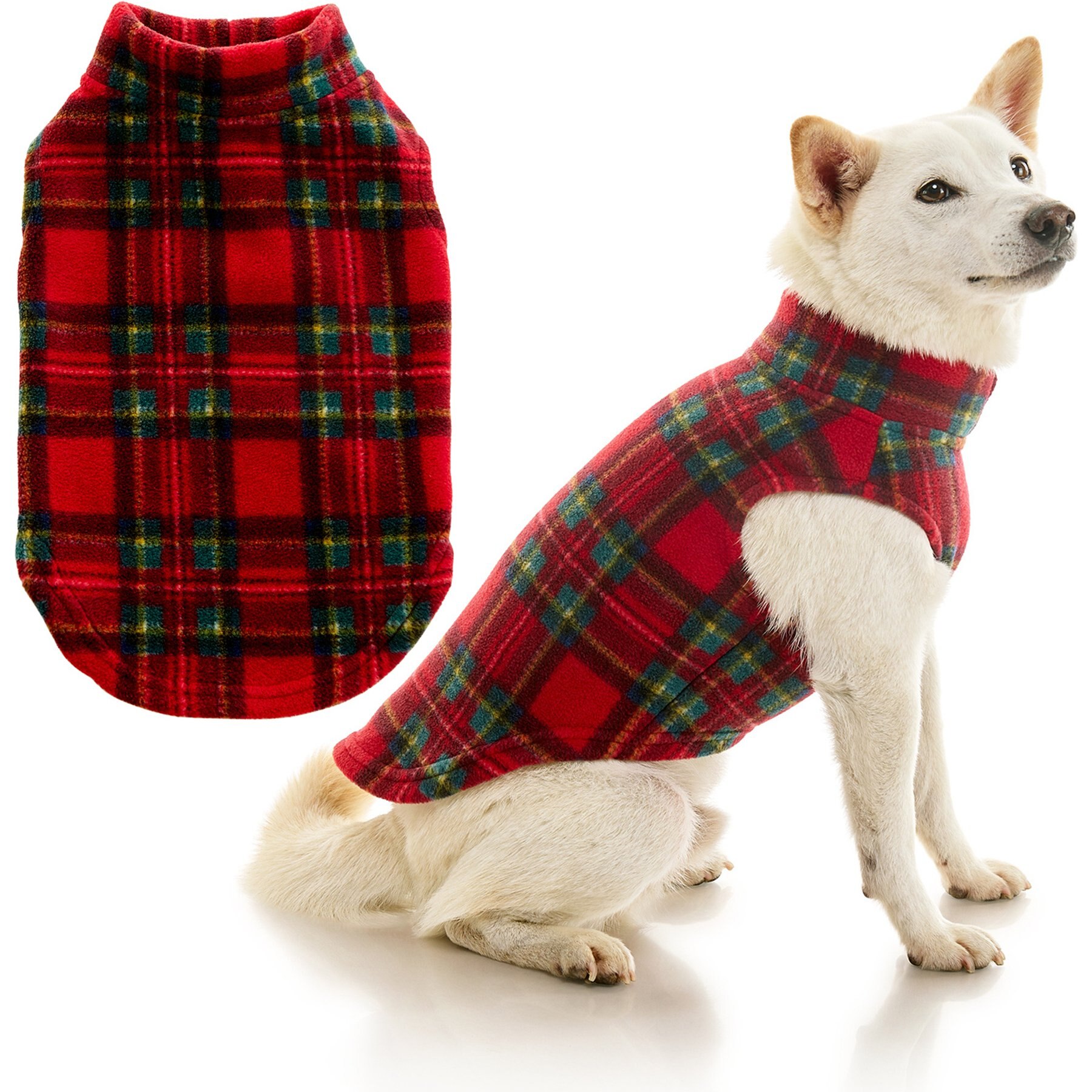 Gooby Stretch Fleece Dog Sweater Vest, Plaid Red, XXXXXX-Large: 34.5-in chest