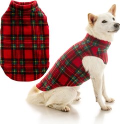 Gooby Stretch Fleece Dog Sweater Vest, Plaid Red, Medium: 15-in chest