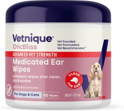 Vetnique Labs OticBliss Advanced Vet Strength Medicated Ear Infection Dog Ear Wipes, 50 count