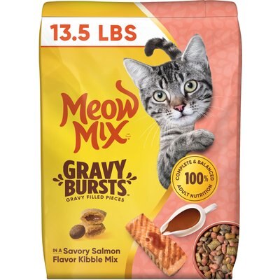 Meow Mix Meow Mix Gravy Bursts Savory Salmon Flavor Mix Gravy Filled Dry Cat Food, 27-lb bundle