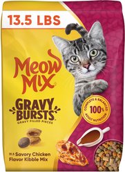 Meow Mix Gravy Bursts Savory Chicken Flavor Mix Gravy Filled Dry Cat Food, 13.5-lb bag