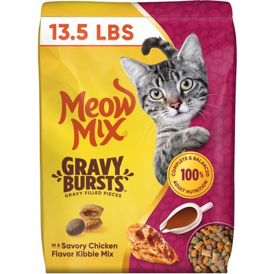 Meow Mix Meow Mix Gravy Bursts Savory Chicken Flavor Mix Gravy Filled Dry Cat Food, 27-lb bundle