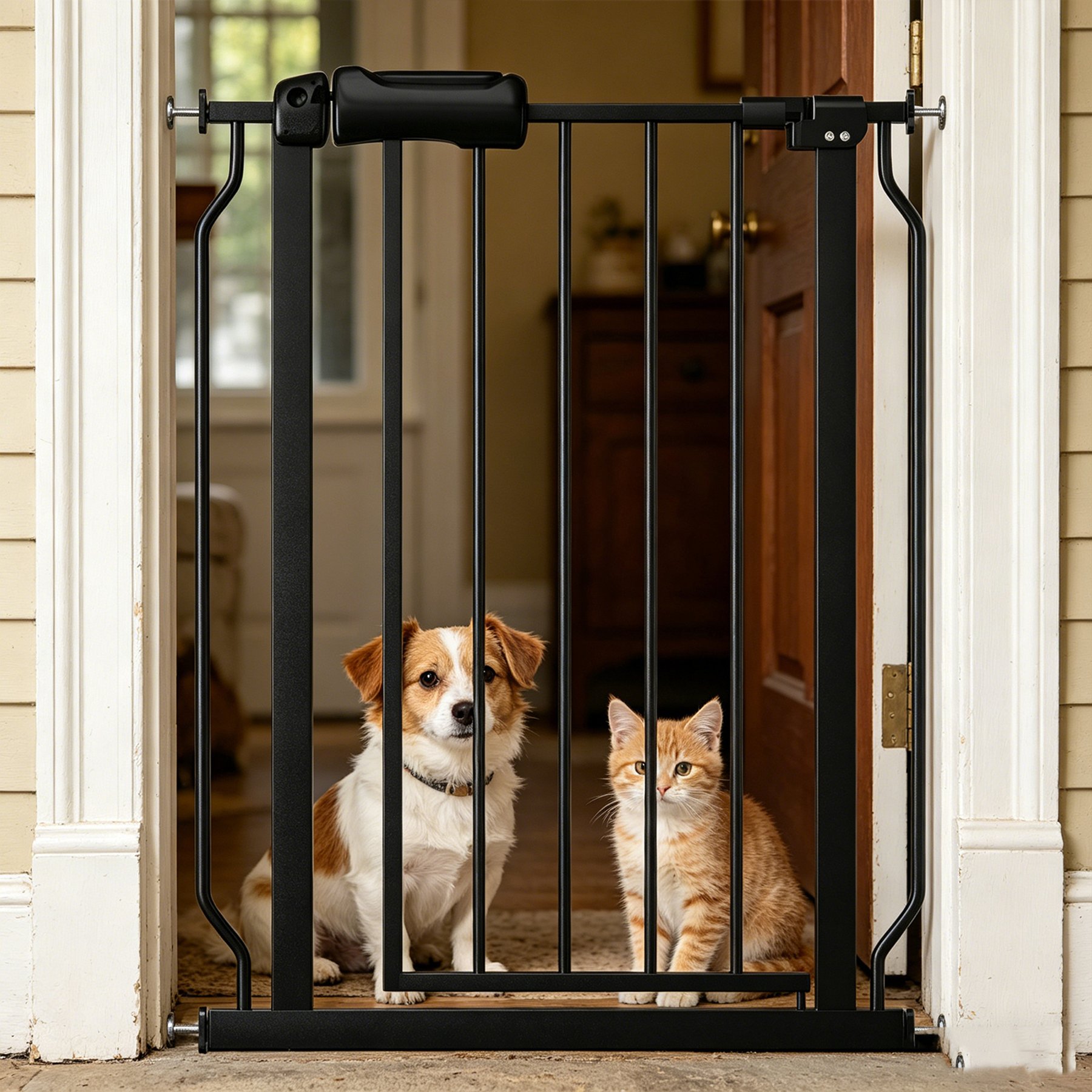 WAOWAO Extra Wide Pressure Mounted Adjustable Metal Pet Dog Gate, 24-29-in, Black