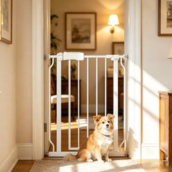 WAOWAO Extra Wide Pressure-Mounted Auto Close & Dual Lock Adjustable Metal Pet Dog Gate, 24-29-in, White slide 1 of 8