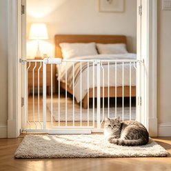 WAOWAO Extra Wide Pressure-Mounted Auto Close & Dual Lock Adjustable Metal Pet Dog Gate, 44-53-in, White