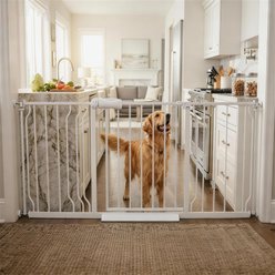 WAOWAO Extra Wide Pressure-Mounted Auto Close & Dual Lock Adjustable Metal Pet Dog Gate, 53-63-in, White
