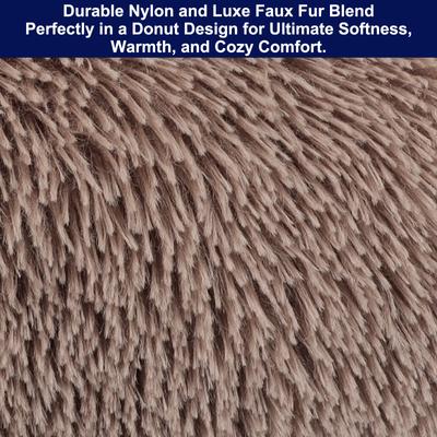 Show full view: JOEJOY Donut Warming Fluffy Plush Round Bolster Dog & Cat Bed with Non-Slip Bottom, Brown, 23-in slide 4 of 9