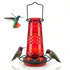 Kingsyard Glass Hummingbird Feeder with 5 Feeding Ports & Ant Moat, Red, 19-oz