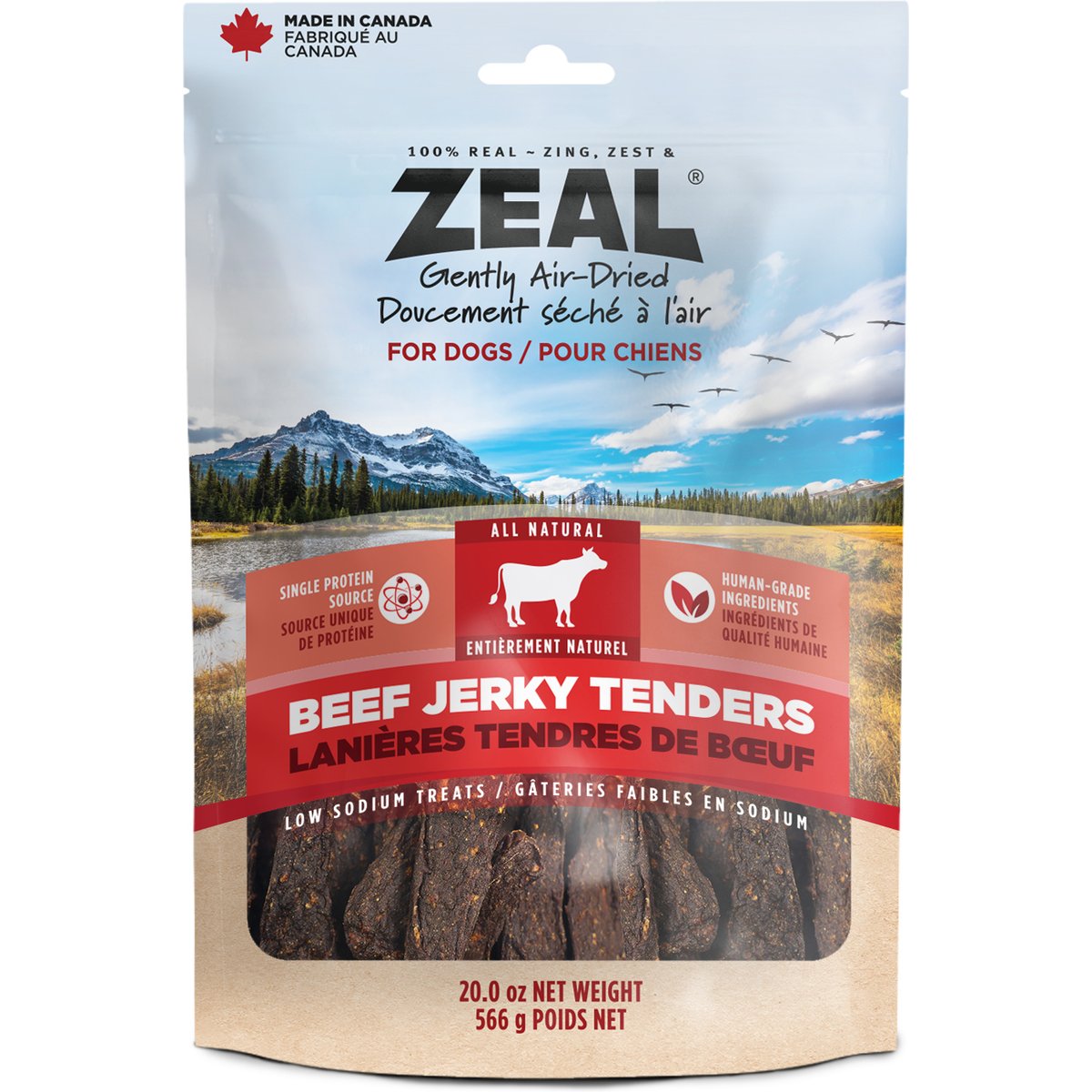 ZEAL Gently Air-Dried All-Natural Grain-Free Beef Jerky Tenders Dog Treats, 20-oz bag