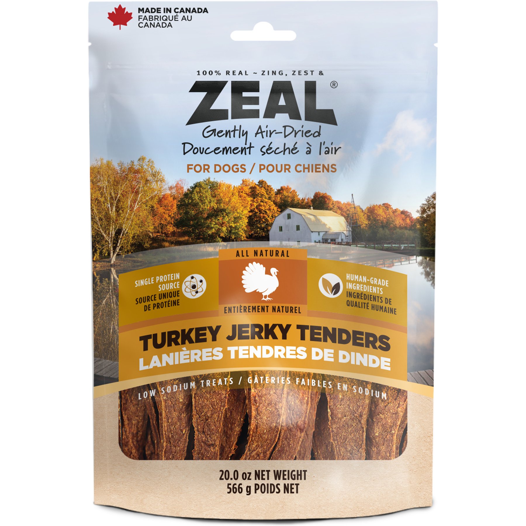 ZEAL Gently Air-Dried All-Natural Grain-Free Turkey Jerky Tenders Dog Treats, 20-oz bag