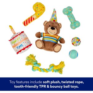 Frisco Celebration Bag Bear Variety Pack Dog Toy, Medium/Large, 7 count