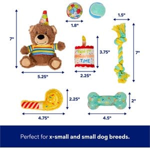 Frisco Celebration Bag Bear Variety Pack Dog Toy, X-Small/Small, 7 count
