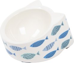 Kitty City Fish Print Food Storage Melamine Cat Ear Elevated Bowl, Small