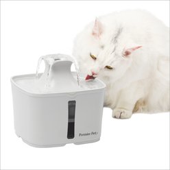 Premier Pet Automatic BPA-Free Plastic Dog & Cat Fountain, White, White, 60-oz