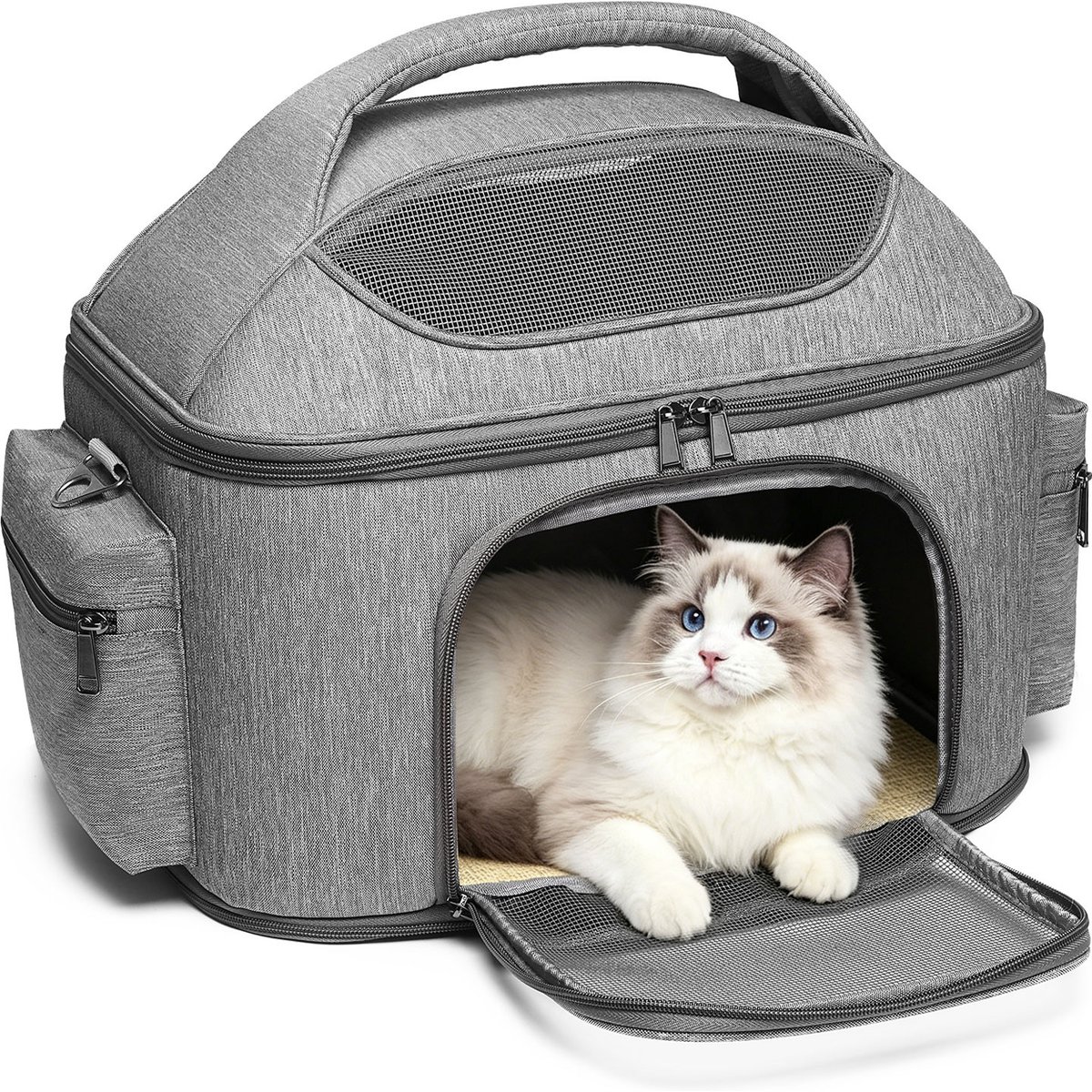 Halinfer Soft-Sided Durable Carry Handle Bag Dog & Cat Carrier Bag, Grey