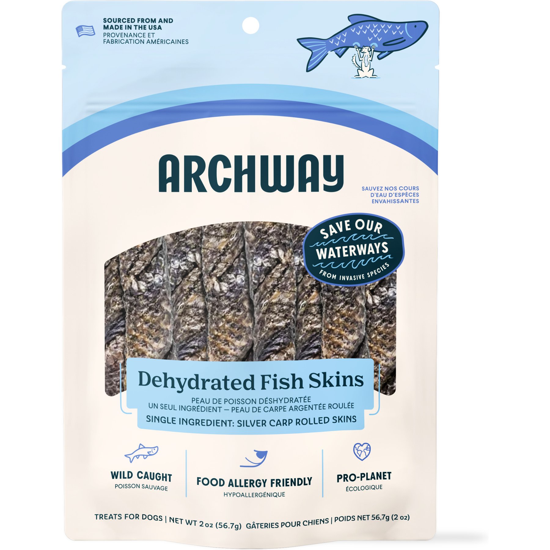 Archway Single Ingredient Silver Carp Rolled Skin Natural Dog Chew Treat, 2-oz bag