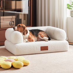 ATJafurn Modern Orthopedic Furniture Style Sofa Dog Bed with Leather Nameplate, White, Large