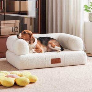 ATJafurn Modern Orthopedic Furniture Style Sofa Dog Bed with Leather Nameplate, White, Large