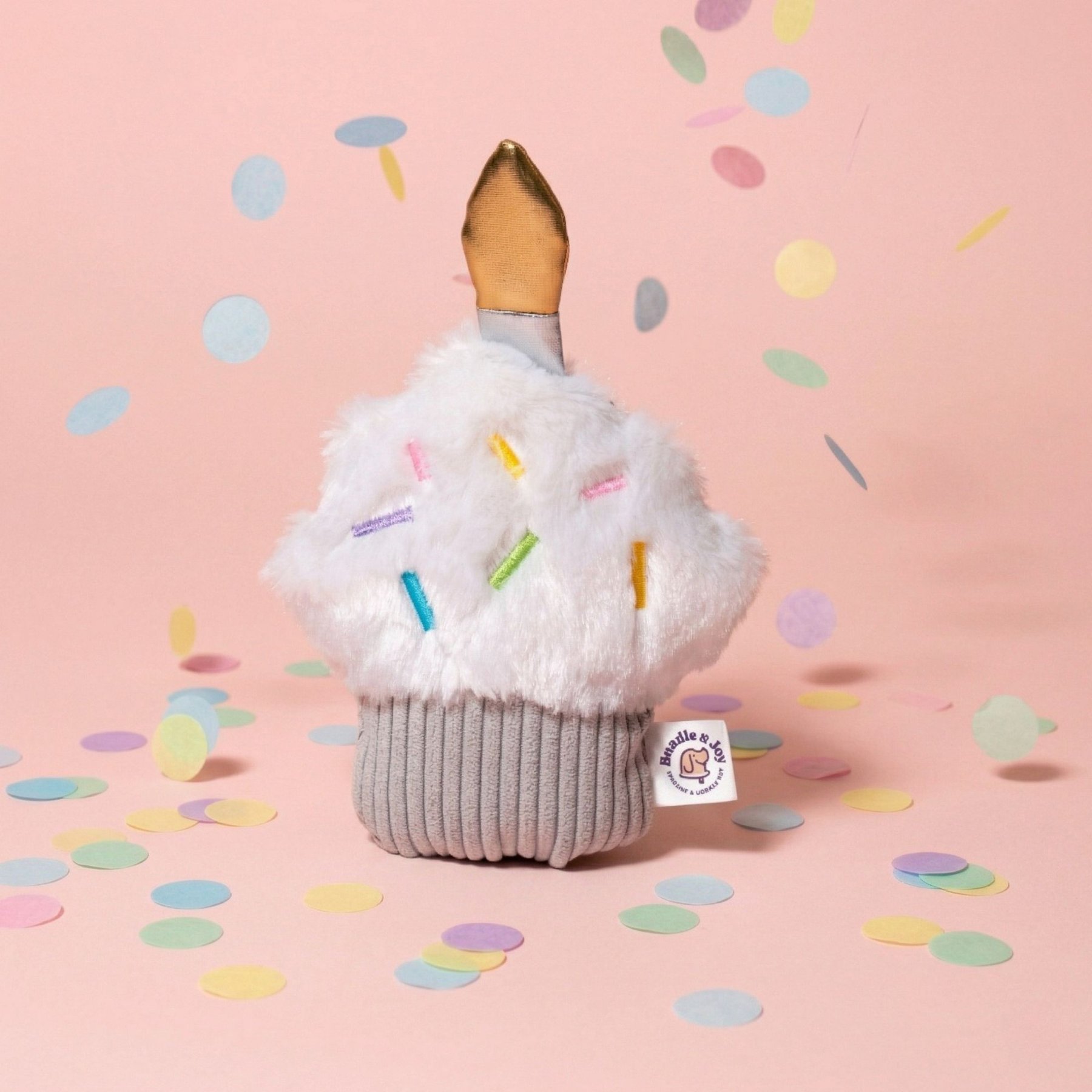 Bundle x Joy Celebration Cupcake Squeaky Plush Dog Toy, White