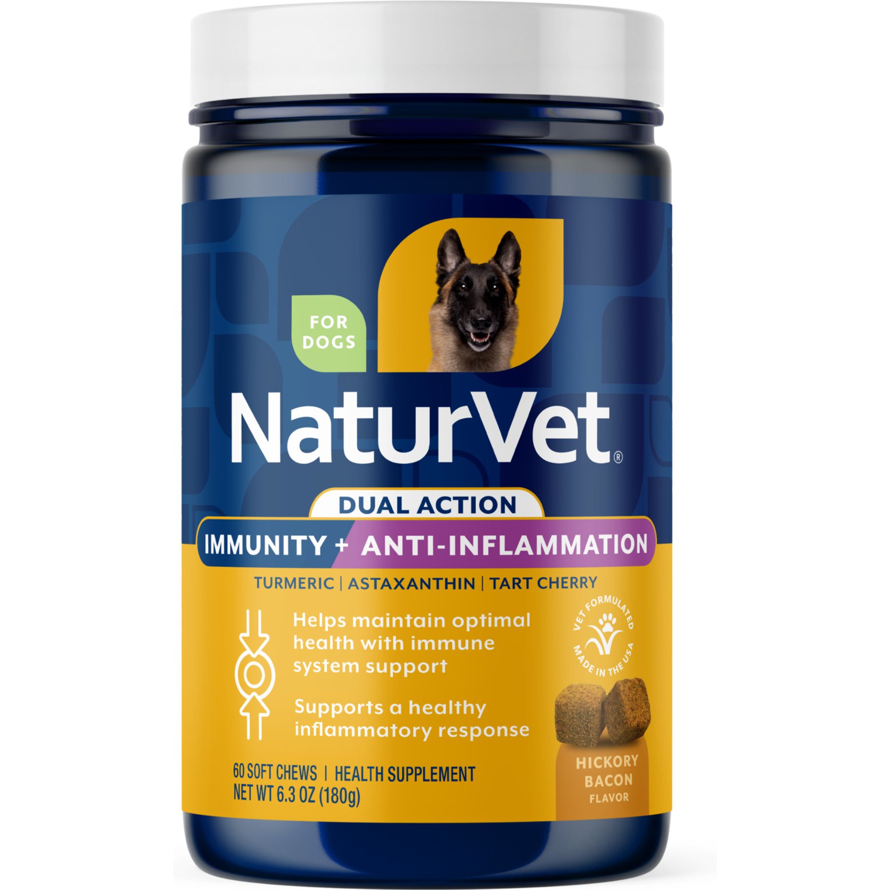 NaturVet Immunity + Anti-Inflammation Dual Action Hickory Bacon Flavor Supplement for Dogs, 60 count