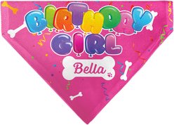 Buckle-Down Personalized Birthday Girl Balloons Bone Dog Bandana, Pink