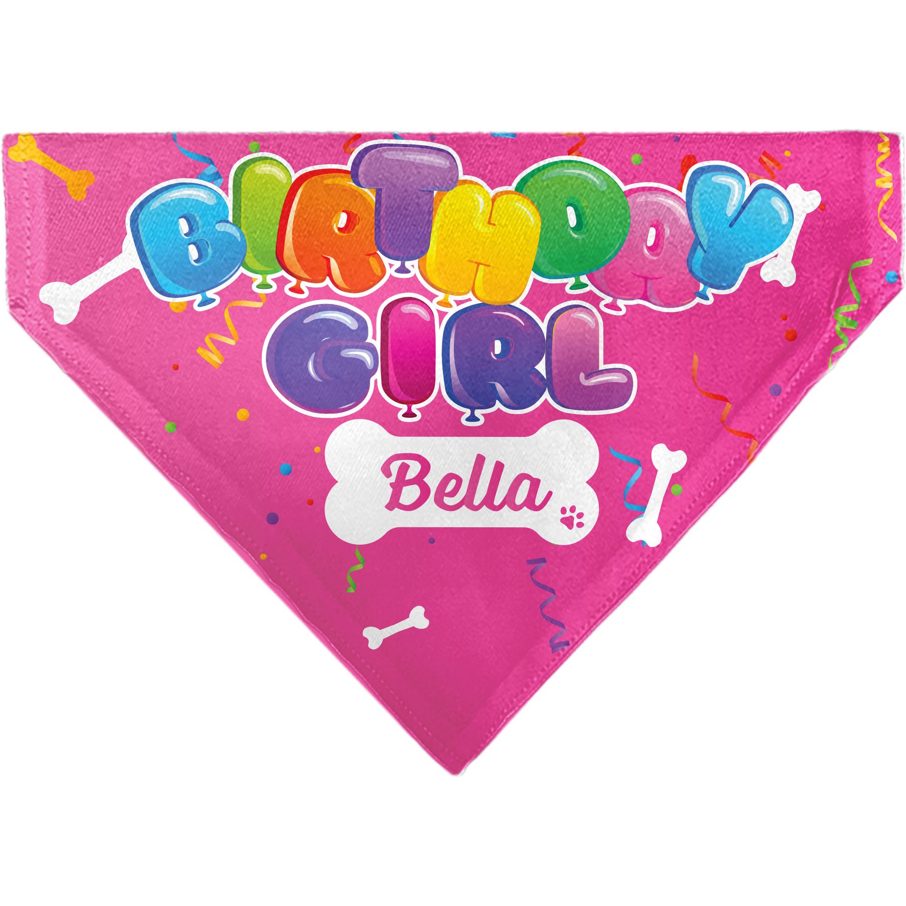 Buckle-Down Personalized Birthday Girl Balloons Bone Dog Bandana, Pink