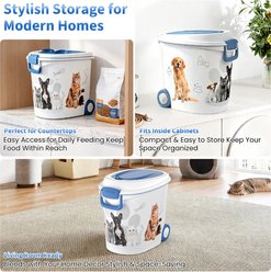 Yafylly Easy Pour Design Dog & Cat Food Storage Container with Wheels & Airtight Lid, White/Blue, Medium: 40-lb slide 2 of 8