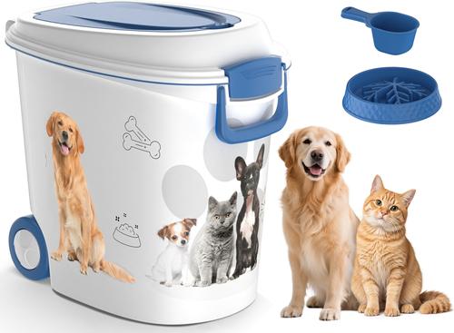 25 lb dog food container with wheels Stackable 3-Piece Plastic Dog Food Container/Organizer Set