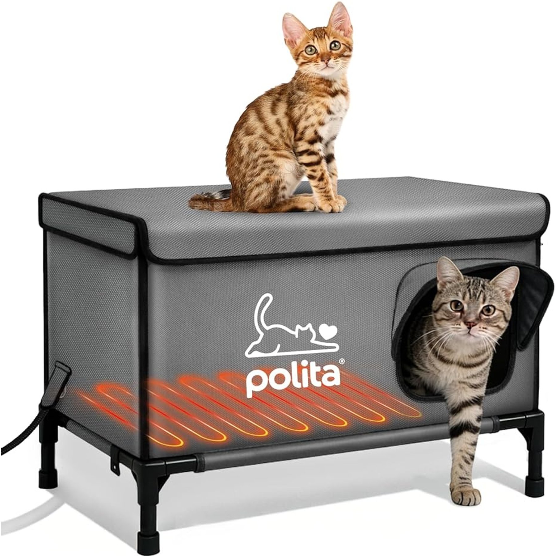 Polita Indestructible Insulated Weatherproof Heated Cat House, Dark Gray, Medium
