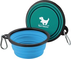 Rest-Eazzzy BPA-Free Collapsible Portable Foldable Travel Friendly Thermoplastic Rubber Dog & Cat Bowl, 2 count, Green & Blue, Small: 11-oz