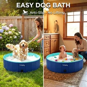 furrybaby Collapsible Foldable Dog Swimming Pool, Small, 32-in, Navy