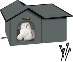 Rest-Eazzzy Weatherproof Insulated Self Warming Outdoor Cat House with Mat & Clip, Grey