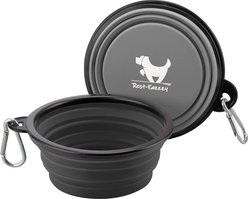 Rest-Eazzzy BPA-Free Collapsible Portable Foldable Travel Friendly Thermoplastic Rubber Dog & Cat Bowl, 2 count, Grey & Black, Large: 33-oz