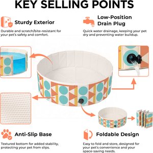 furrybaby Indoor & Outdoor Foldable Portable Kiddie Dog Pool, Medium, 39.3-in, Bohemia