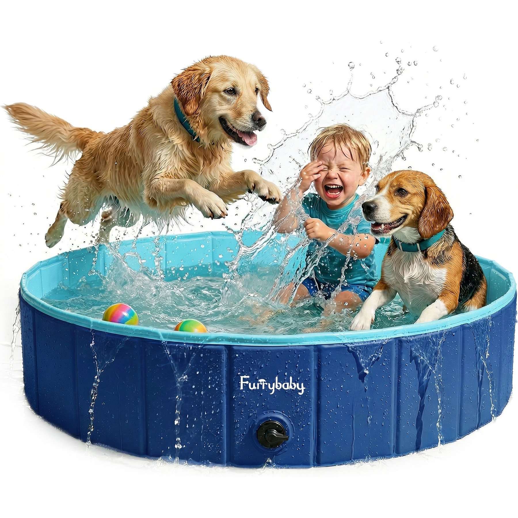 furrybaby Kiddie Foldable Dog Swimming Pool, Large, 47-in, Navy