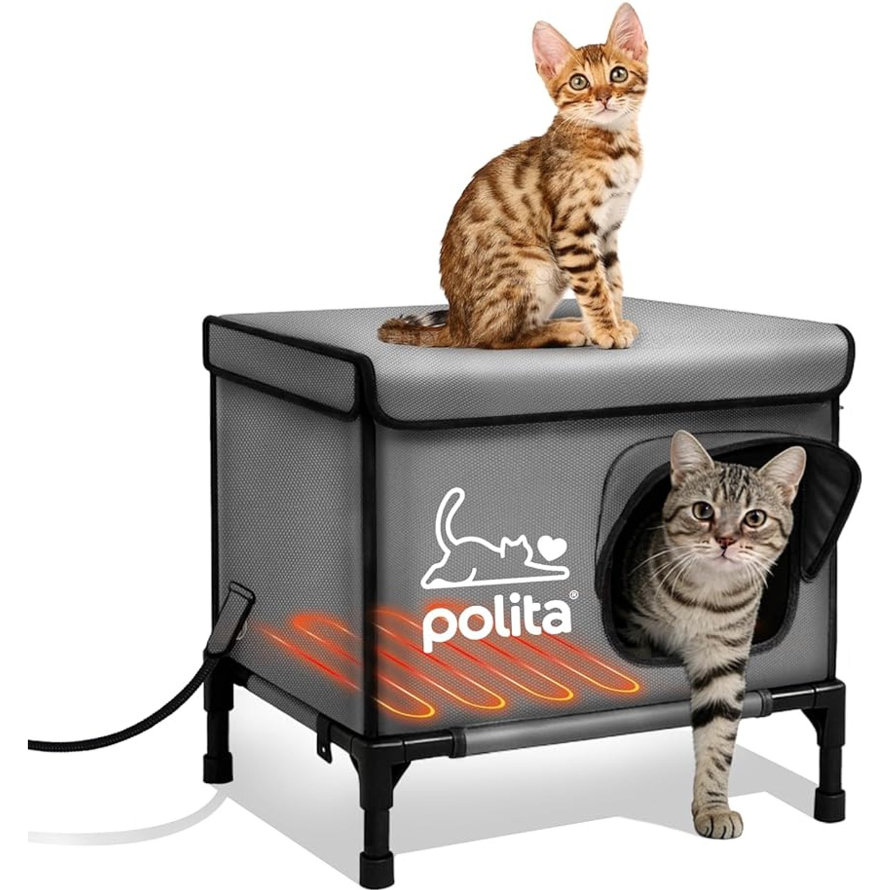 Polita Indestructible Insulated Weatherproof Heated Cat House, Dark Gray, Small