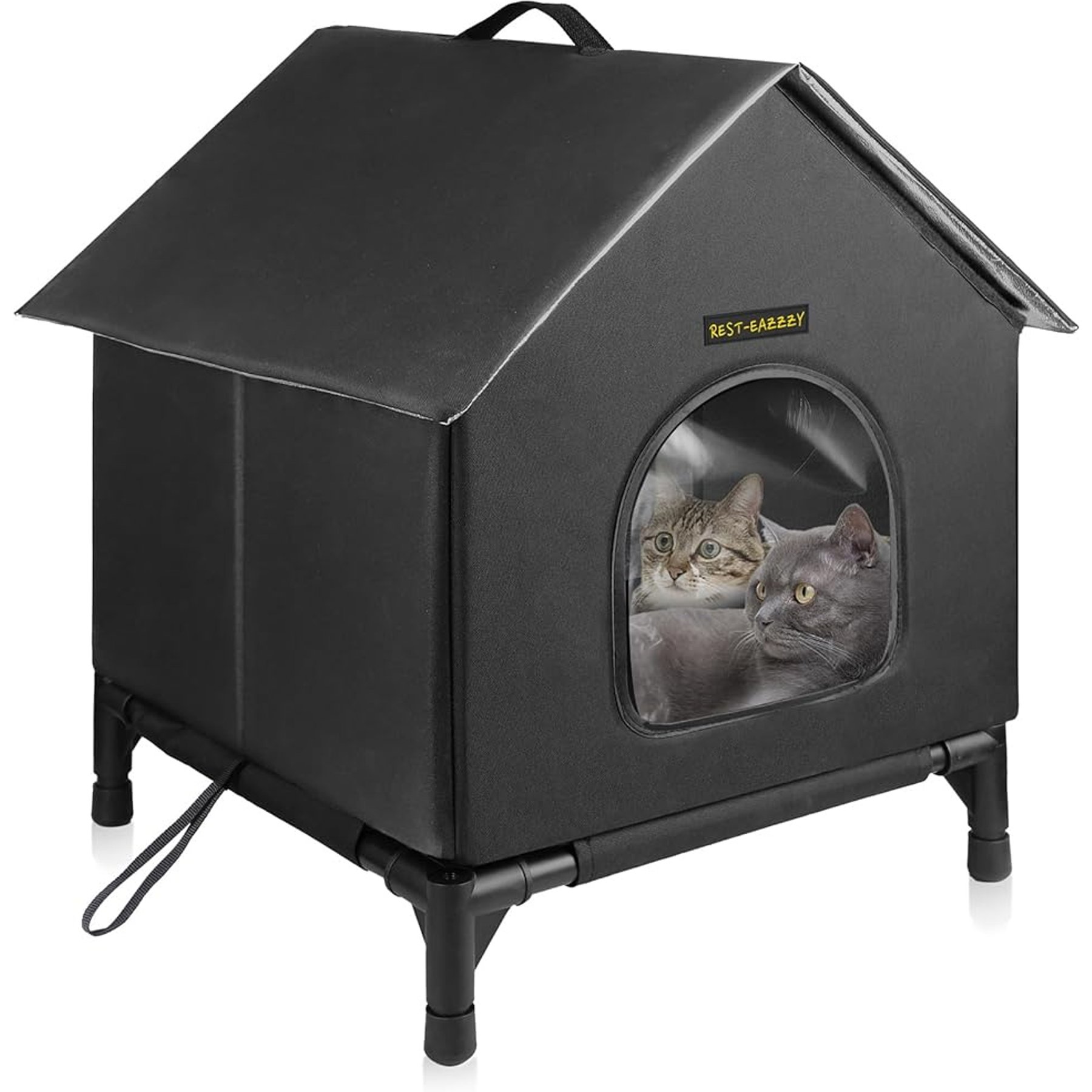Rest-Eazzzy Waterproof Insulated Heated Cat House, Black, Medium