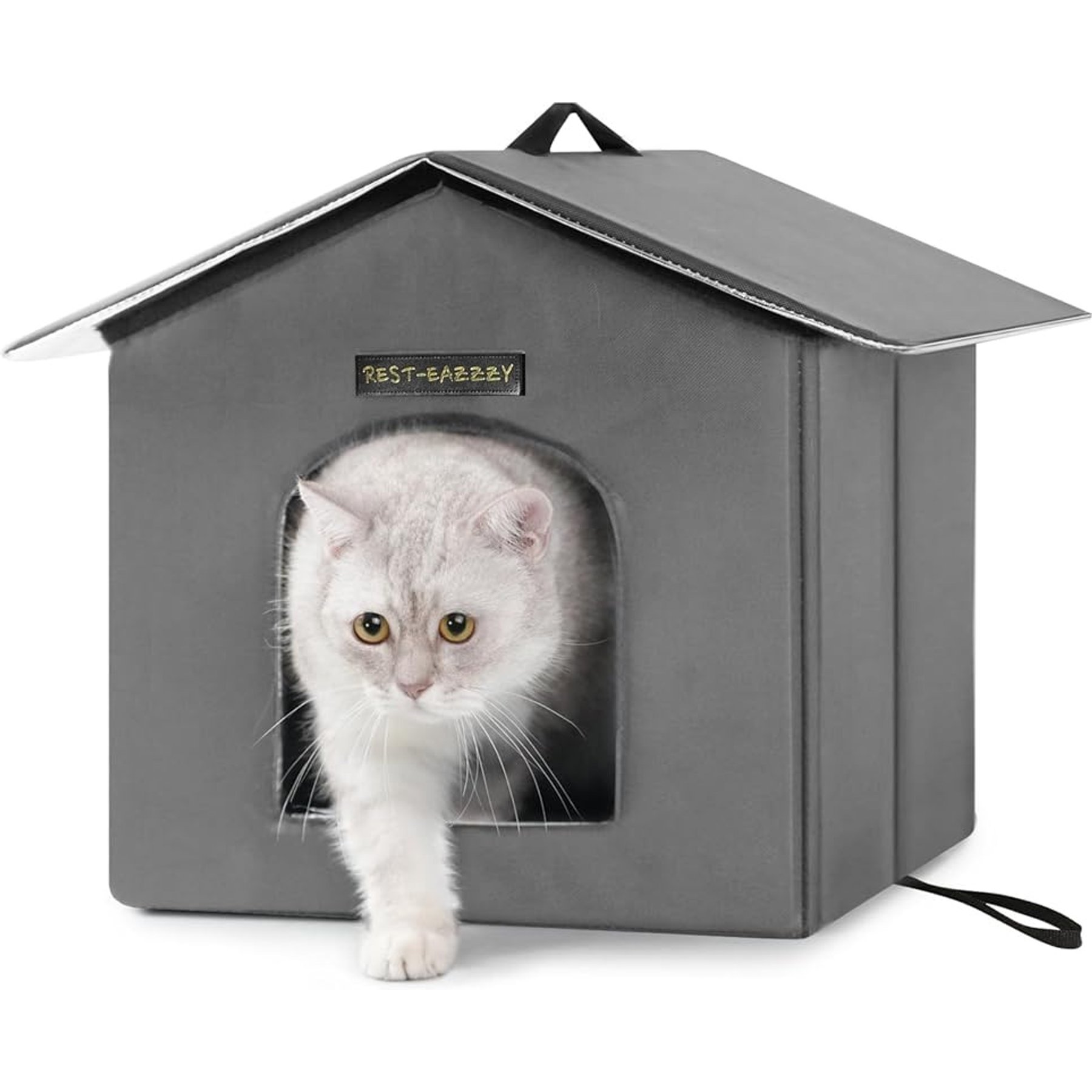 Rest-Eazzzy Weatherproof Insulated Outdoor Cat House, Grey, Small