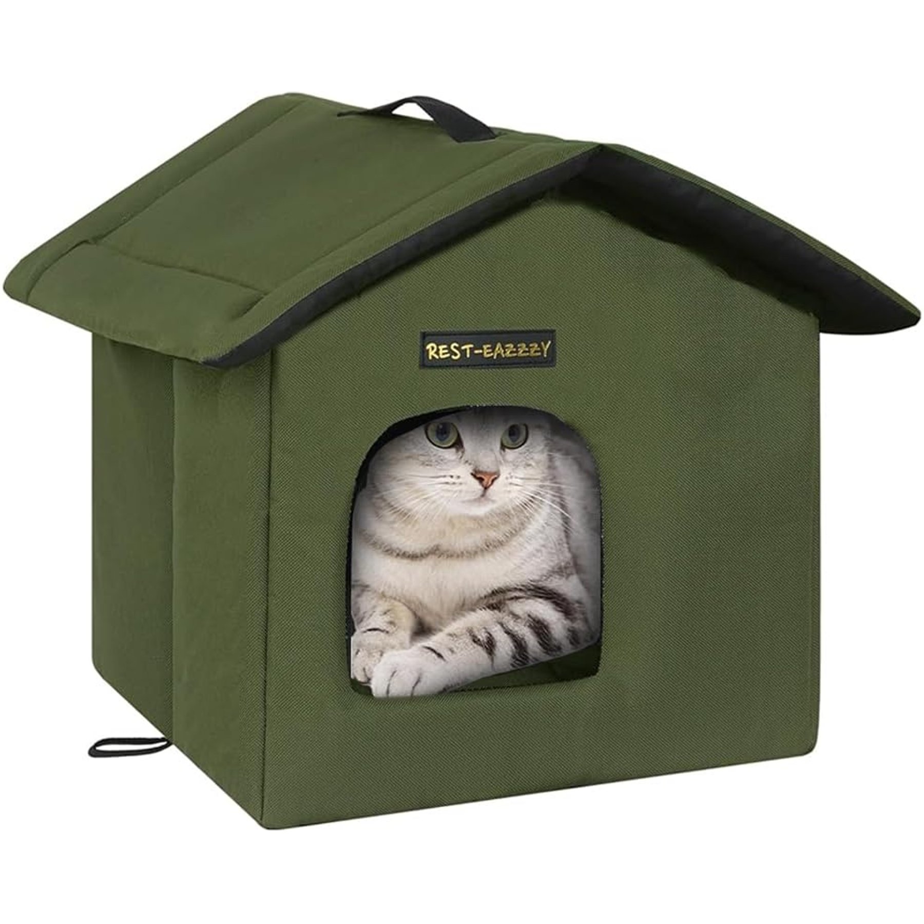 Rest-Eazzzy Weatherproof Insulated Self Warming Outdoor Canopy Cat House with Mat, Small, Green