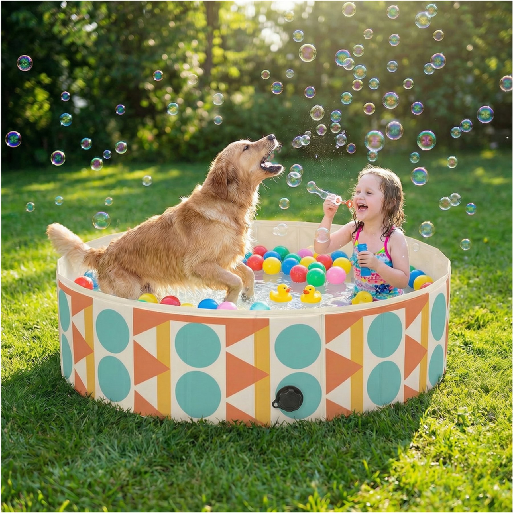 furrybaby Bohemia Indoor & Outdoor Foldable Portable Kiddie Dog Pool, Large: 47.2-in