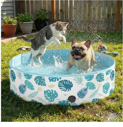 furrybaby Green Leaf Indoor & Outdoor Foldable Portable Kiddie Dog Pool, Medium: 39.3-in