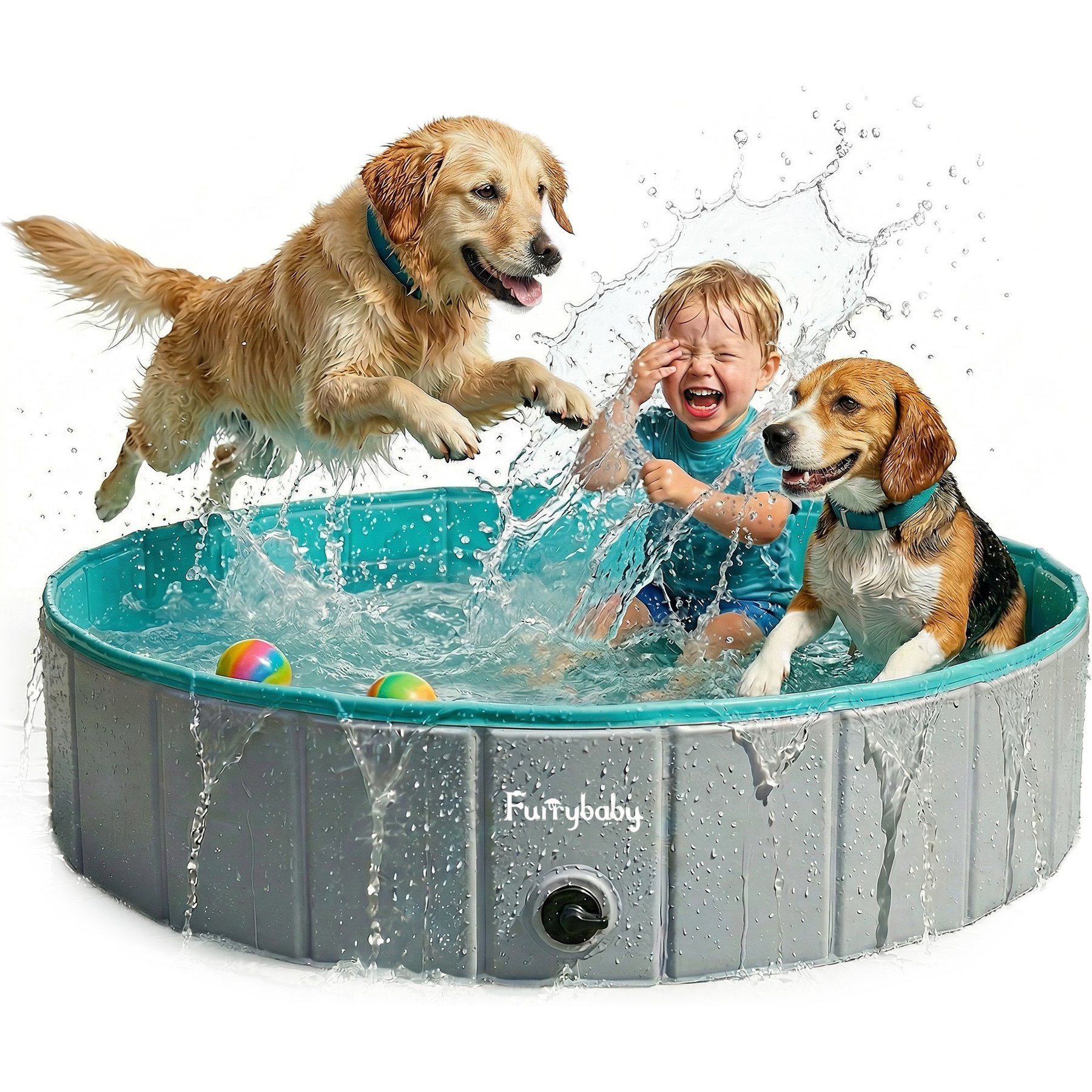 furrybaby Kiddie Foldable Dog Swimming Pool, Large, 47-in, Grey