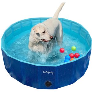 furrybaby Collapsible Foldable Dog Swimming Pool, Small, 32-in, Navy