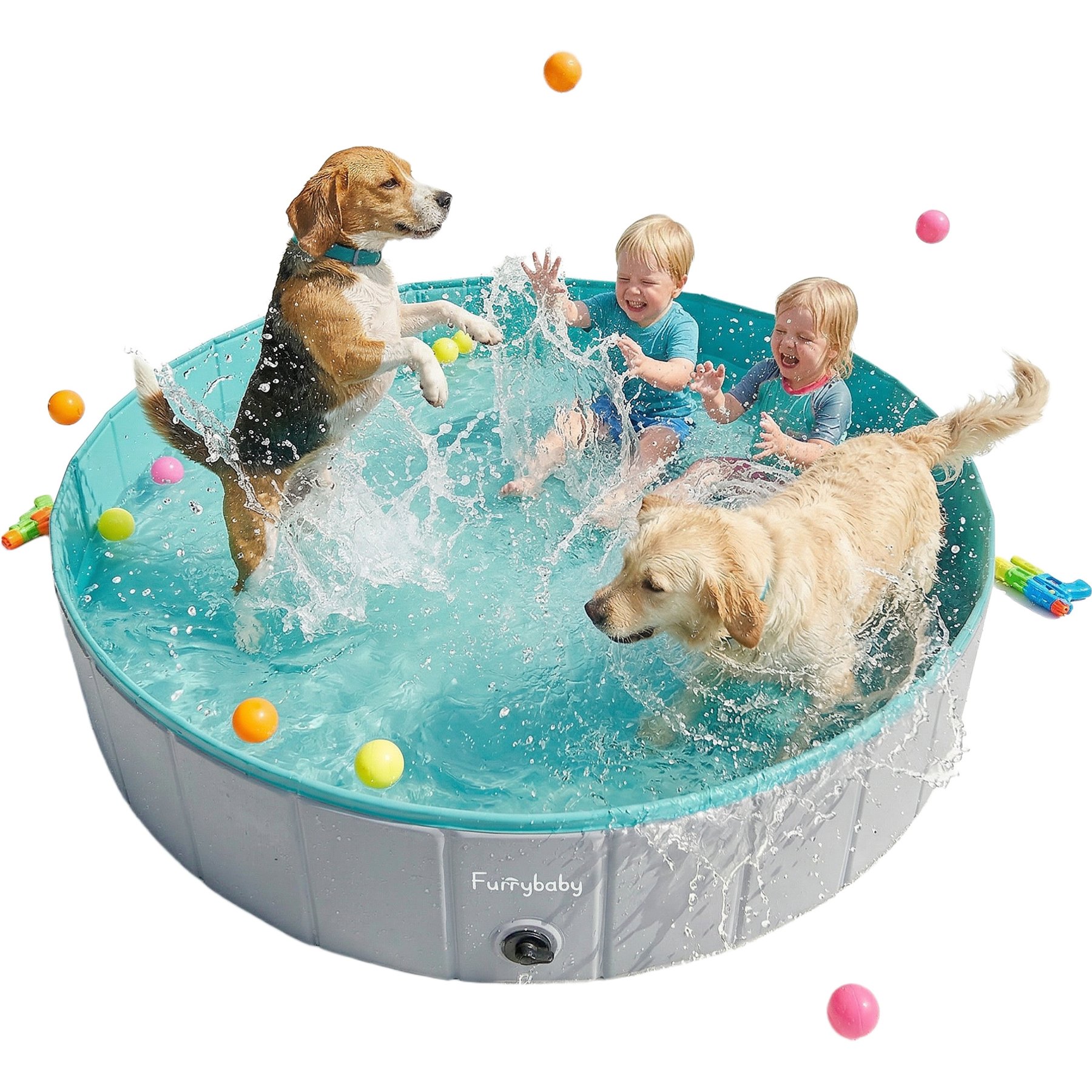 furrybaby Foldable Portable Dog Swimming Pool, X-Large, 63-in, Grey