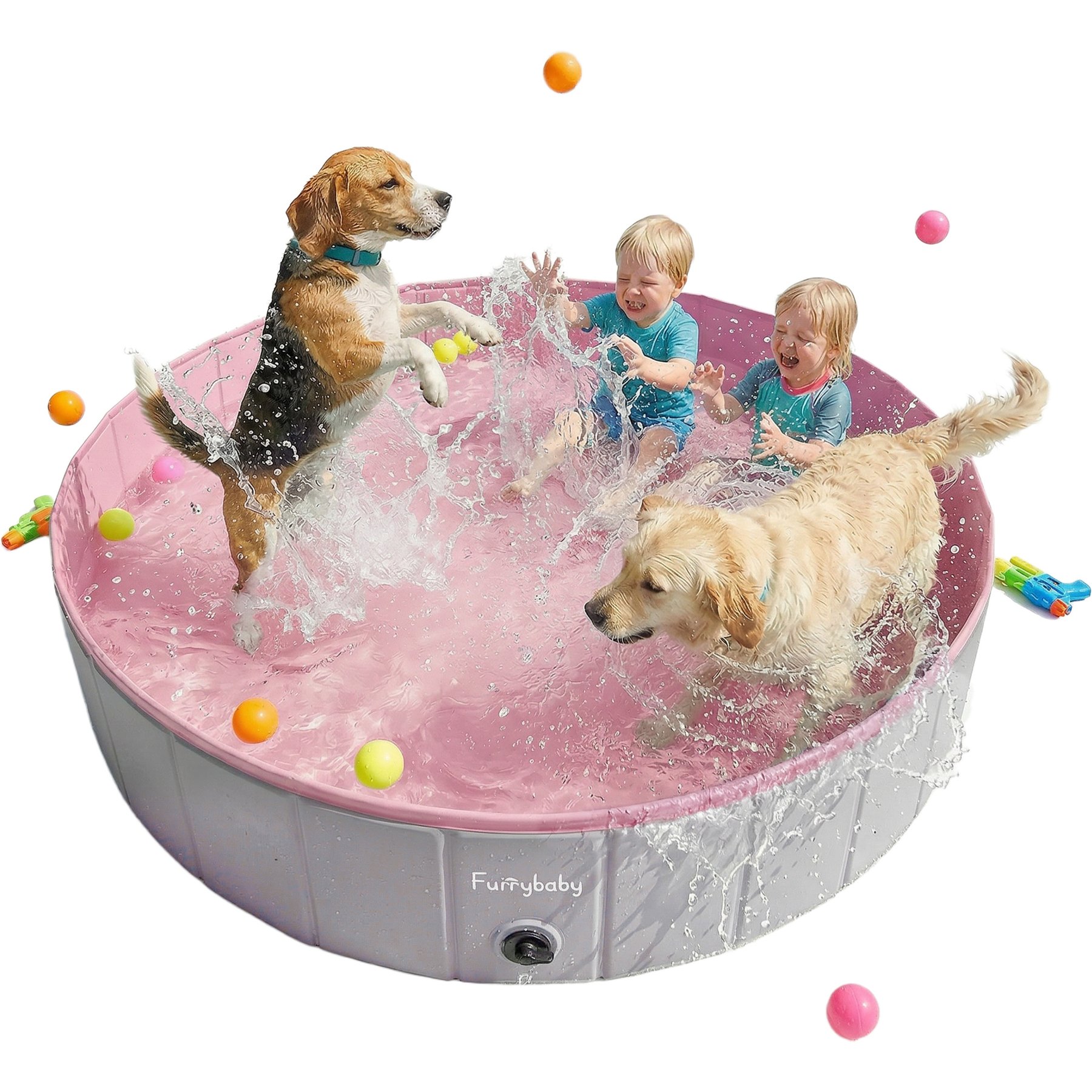 furrybaby Foldable Portable Dog Swimming Pool, X-Large, 63-in, Pink